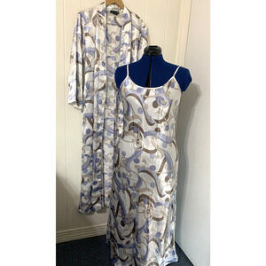 Halston Chifon Gown and Robe Matching Set Size Med Graphic Romantic Vacation